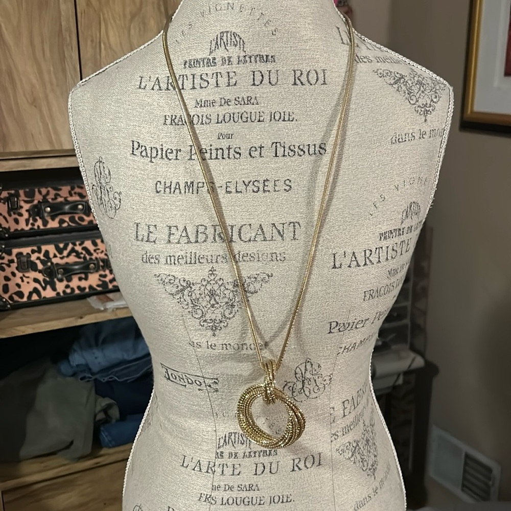 Beautiful Long Gold Necklace with Circle Charm